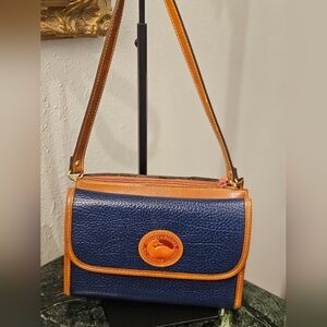 Dooney & Bourke Navy and Brown Leather Crossbody Bag